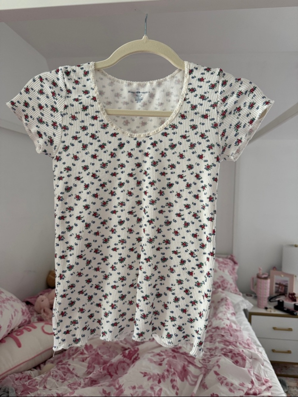 Brandy Melville Waffle Floral Lace Shirt